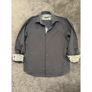 Visconti Men's Uomo Flip Cuff Shirt 2 Ply Mercerized Long Sleeve Button Up Med.